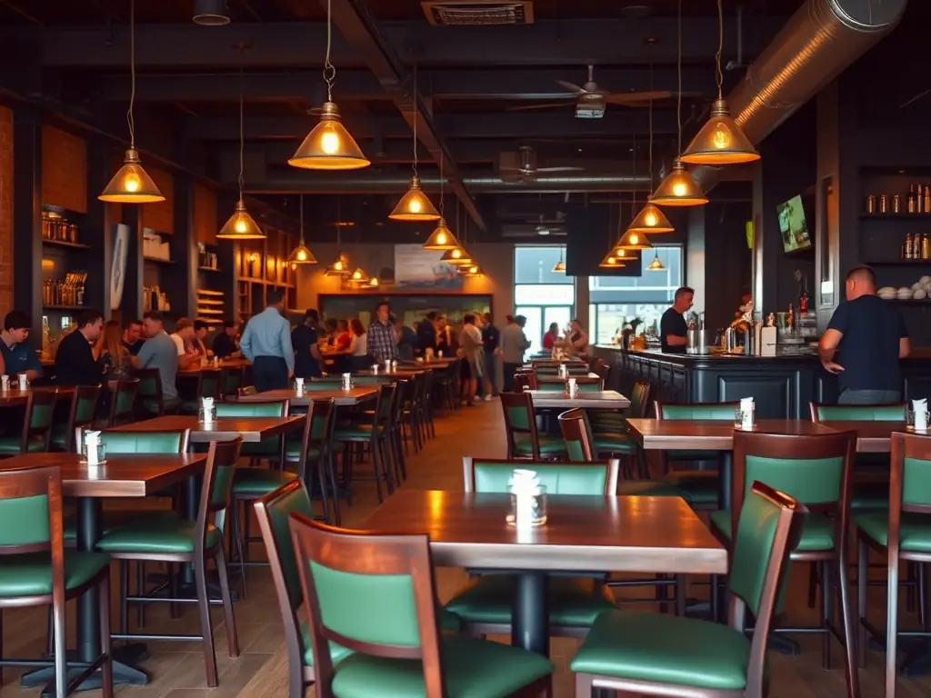 A well-equipped restaurant with durable tables, chairs, and bar stools, emphasizing the functionality and aesthetic appeal of commercial furniture. The image suggests a vibrant and welcoming dining atmosphere.