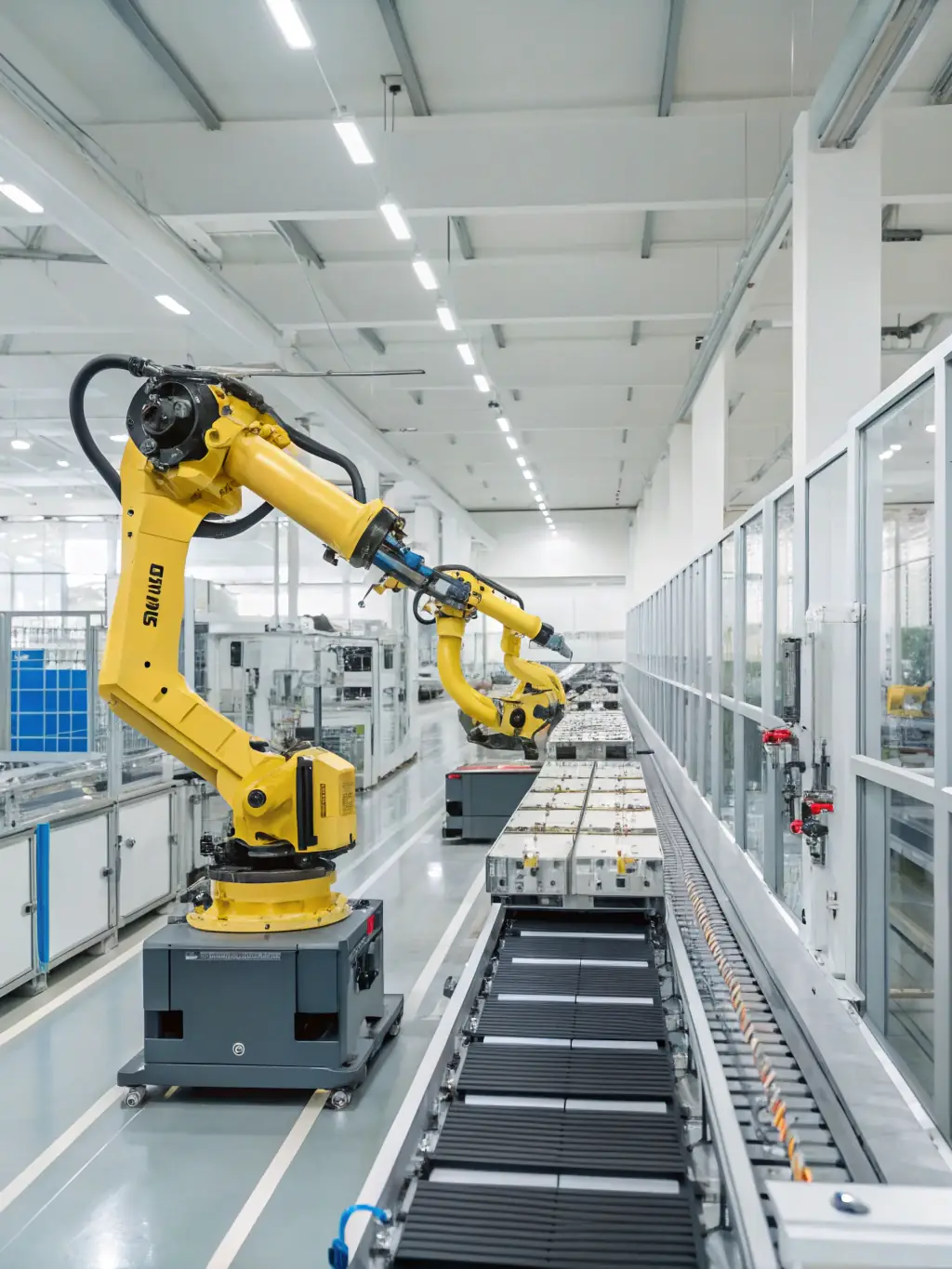 A showcase of a modern furniture factory with advanced robotic machinery, emphasizing the manufacturer's technological capabilities and efficiency.