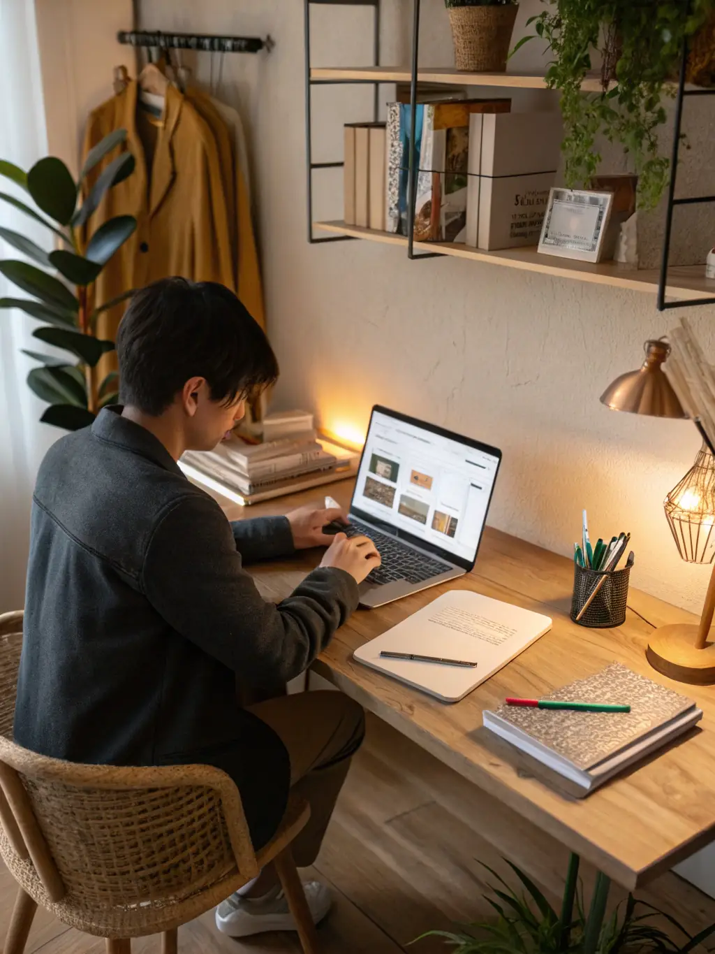 A person using the FurnitureFactoryPrice.com search bar to find a specific type of office chair, with filters visible for material and price range.