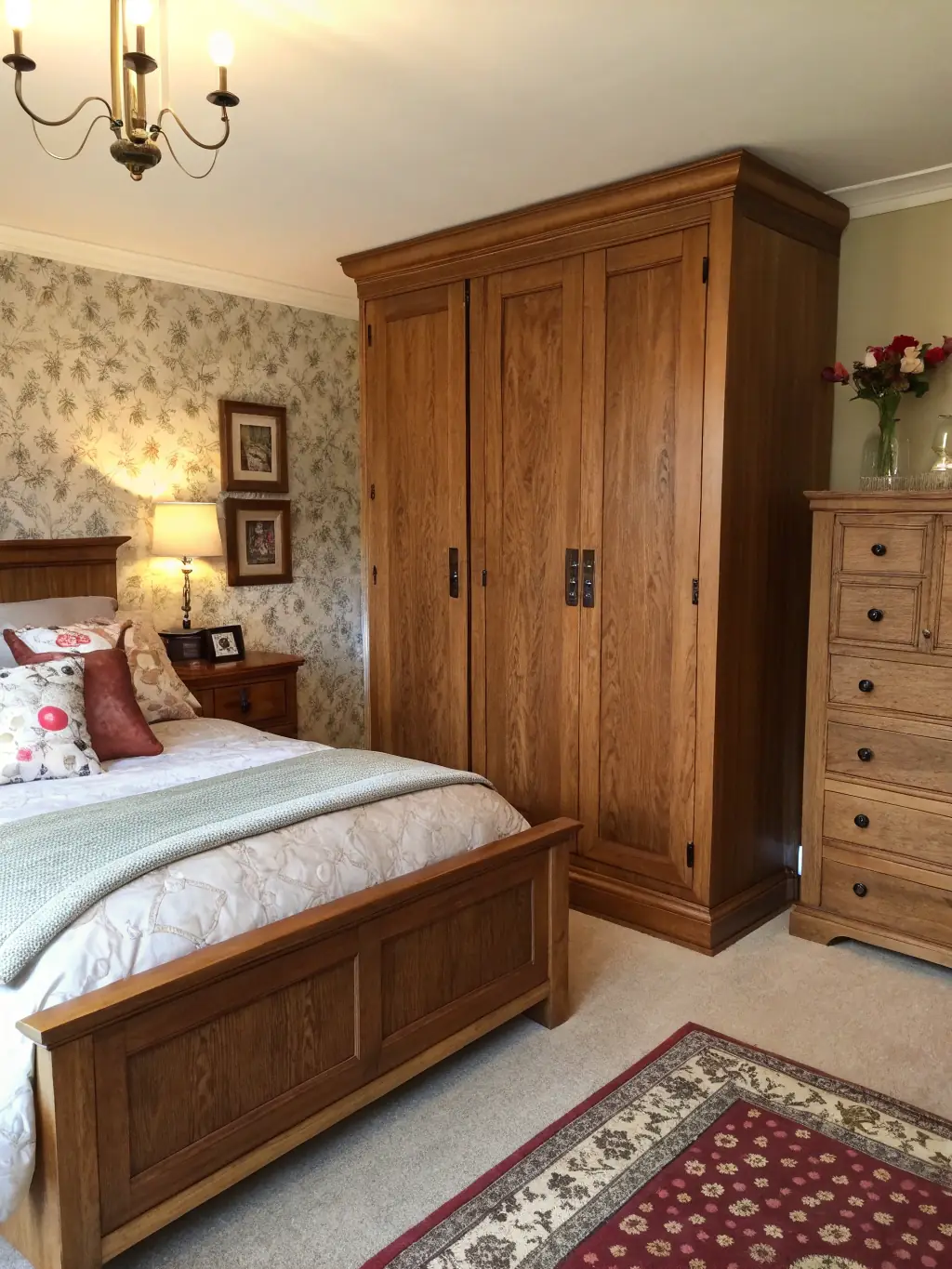 A cozy bedroom setting featuring a comfortable bed, bedside tables, and a wardrobe, showcasing a range of bedroom furniture options.